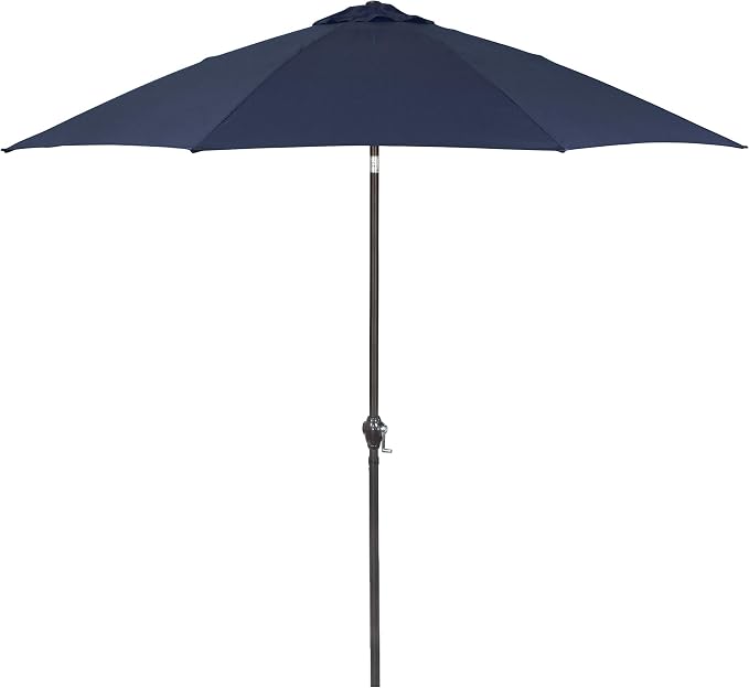 Sunline 9 ft Patio Umbrella with Crank & Push Button Tilt, Outdoor Market Umbrella with UV Protection & Wind Vent and Fiberglass Ribs, Metal Frame for Deck, Pool & Table, Navy Blue