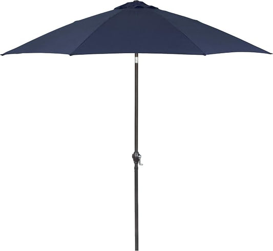 Sunline 9 ft Patio Umbrella with Crank & Push Button Tilt, Outdoor Market Umbrella with UV Protection & Wind Vent and Fiberglass Ribs, Metal Frame for Deck, Pool & Table, Navy Blue