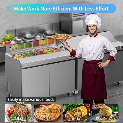 48" W Commercial Refrigerator Sandwich Salad Prep Table Refrigerator Stainless Steel with 12 Pans, Kitchen Equipment for Restaurant, Bar, Shop, Buffet, etc