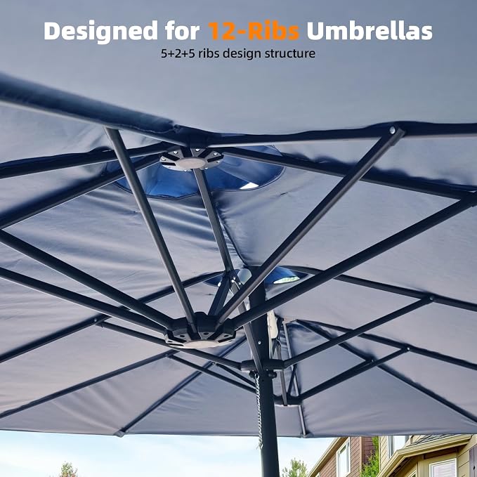 15ft Double-sided Umbrella Replacement Canopy Cover,12 ribs Large Triple Parasol Top For Market Outdoor Patio Shades，Frame not Include