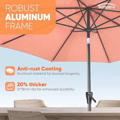 Tempera Patio Market Outdoor Table Umbrella with Push Button Tilt and Crank, Large Sun Umbrella with Sturdy Pole & Fade Resistant Canopy, Easy to Set