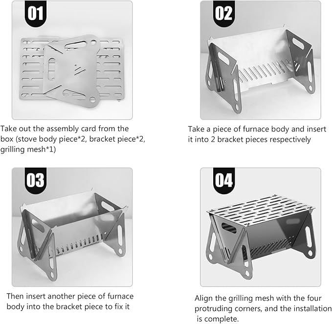 Portable Stainless Steel BBQ Grill Charcoal Folding Card Grill Outdoor Small BBQ Tool for Camping Picnics Hiking Party