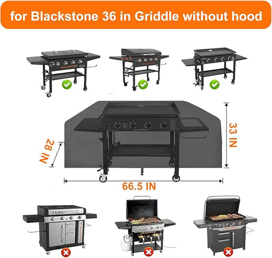 Griddle Cover 600D Heavy Duty for 36 inch Griddle with Hood, 36 inch Blackstone Griddle Cover Blackstone Cover Accessories BBQ Gas Grill Cover Waterproof Windproof Weather