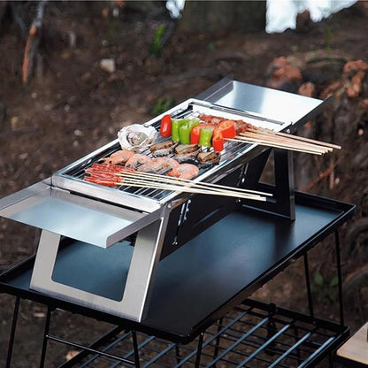 ALLC Charcoal Grills Stainless Steel Folding Barbecue Stove Home Outdoor Charcoal Skewers Portable Barbecue Grill Foldable Barbecue Stove Barbecue Grill for Garden Outdoor Cooking