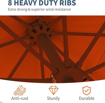 PatioKingdom 9ft 3-Tier Patio Market Umbrella with Crank/Tilt, Commercial Heavy Duty Wind Proof,Outdoor Table Umbrella with 8 Fiberglass Ribs,UPF50+ for Deck,Pool,Garden,Backyard (Orange)