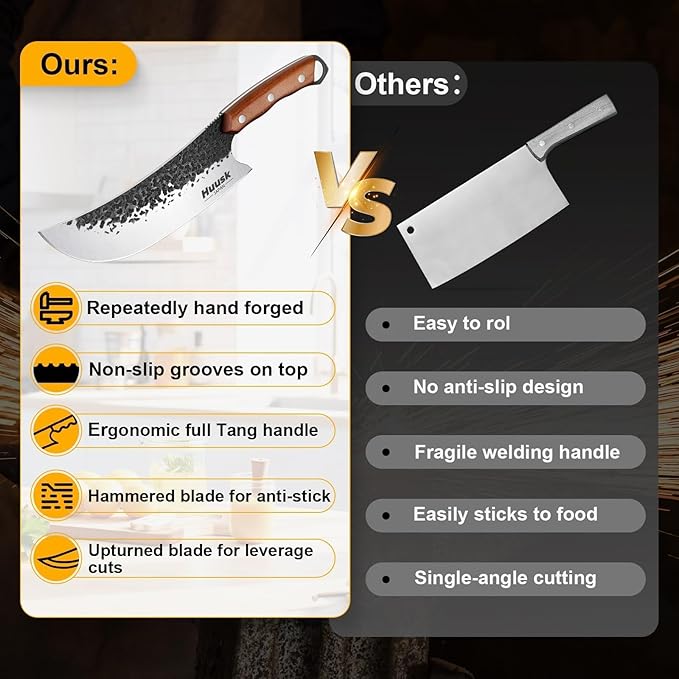 Huusk Butcher Knife for Meat Cutting, Meat Cleaver Heavy Duty with Sheath, Hand Forged Cooking Knives with Full Tang handle for Kitchen or BBQ, Men's gifts