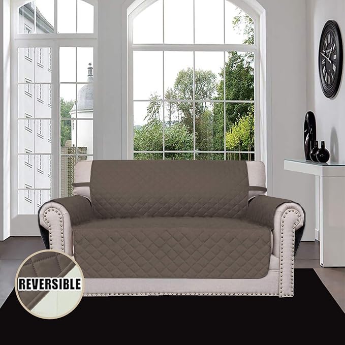 Easy-Going Reversible Couch Cover, 2 Cushion Sofa, Loveseat, Taupe/Ivory | Machine Washable Slipcover For Dogs, Water Resistant Furniture Mat For Living Room, Non-Slip Sofa Cover, Pet Friendly