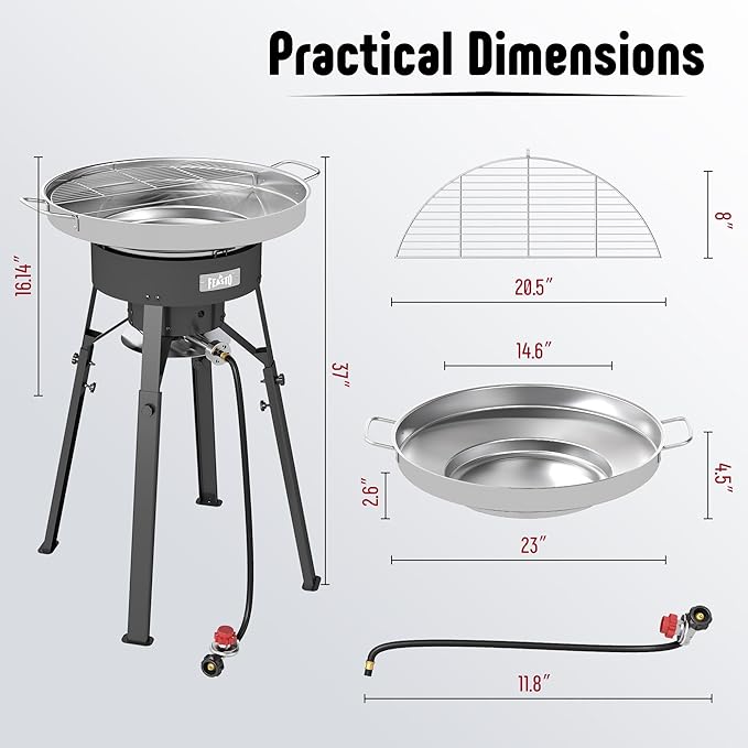 Feasto 23" Stainless Steel Concave Comal Set, Discada Disc Cooker with 54,000 BTU Paella Burner and Adjustable Stand Set, Cazo Para Carnitas Tortillas Stir Fry Wok for Outdoor Cooking, CSA Certified