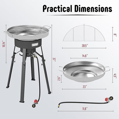 Feasto 23" Stainless Steel Concave Comal Set, Discada Disc Cooker with 54,000 BTU Paella Burner and Adjustable Stand Set, Cazo Para Carnitas Tortillas Stir Fry Wok for Outdoor Cooking, CSA Certified