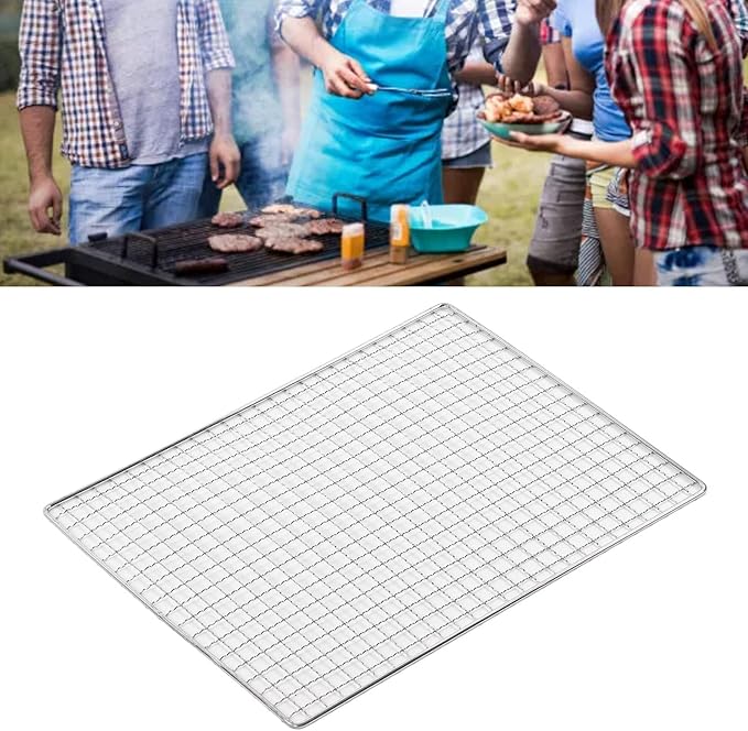 HERCHR Stainless Steel Mesh Grill Grate, Barbecue Grill Net Rack BBQ Mat for Outdoor Cooking, Heavy Duty Welded Baking Cooling Rack for Gas Charcoal Smoker Grills, Camping Picnic, 13.8x10.5in