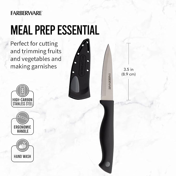 Farberware Edgekeeper 3.5-Inch Paring Knife with Self-Sharpening Blade Cover, High Carbon-Stainless Steel Kitchen Knife with Ergonomic Handle, Razor-Sharp Knife, Black (Pack of 12)