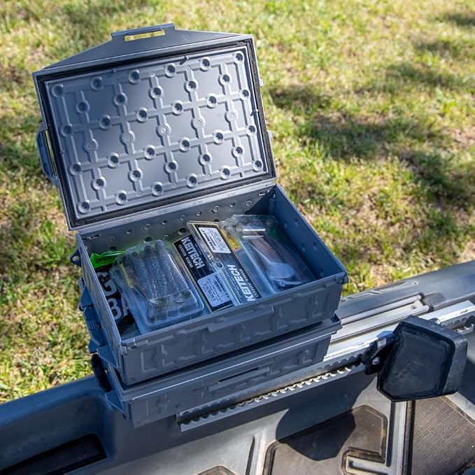 YakAttack TracPak Combo Kit – Battleship Grey | 2 Stackable Storage Boxes + Quick Release Track Base | Fits MightyMount, GearTrac & Kayak Tracks | Space-Saving Fishing Storage | Compact Kayaking Box