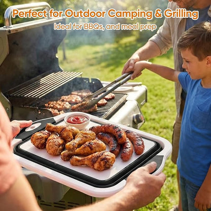 Collapsible BBQ Prep Tub with Lid, Foldable Camping Sink with Colander, Cutting Board, Dish Basin for Kitchen, Bowl, Vegetable and Fruit, Storage Basket for Picnic-Black