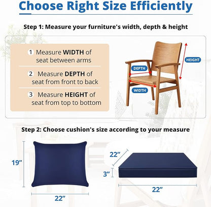 Outdoor Chair Cushions Patio Furniture Seat & Back Pillow 22 x 22 Inch Blue | Rain-Proof Cover Removable Replacement with Ties for Wicker Sofa Couch Sunbrella Outside