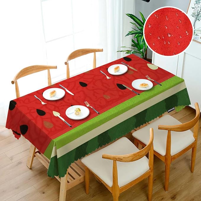 Swono Watermelon Table Covers 52x70 Inch Fruit Juice Seed Sliced Watermelon Wipeable Tablecloth Kitchen Dinning Tabletop Decoration, Table Cloth for Outdoor and Indoor Use