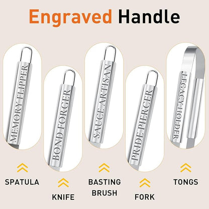 Engraved Grilling Gifts for Men, Grilling Accessories for Dad, Grill Gifts for Men Who Have Everything, Stainless Steel Grill Utensils Set, Gifts for Father's Day for Husband from Daughter Son Wife