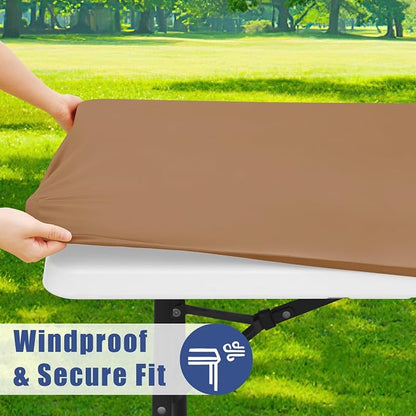 Moosfor Spandex 5 Foot Rectangle Table Cloth, Elastic Fitted Tablecloths for Picnic, Stretch Washable Patio Table Cover for Outdoor, Camping, Banquet and Parties (Light Brown, 30"x60")