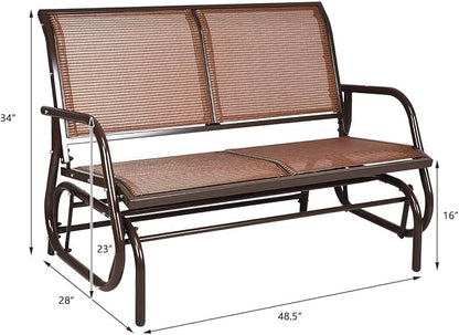 Giantex Swing Glider Chair 48 Inch with Spacious Space, 2 People Lounge Cozy Patio Bench Outdoor & Indoor for Patio, Backyard, Poolside, Lawn Steel Rocking Garden Loveseat (Brown)