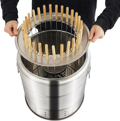 Large Portable Charcoal Grills, 28 Skewers Stainless BBQ Grill Barrel 360° Stainless Steel BBQ Barrel Portable Handle Large Base 3.31 Lbs Hanging Rack Bearing Capacity Double-Layered Thickened