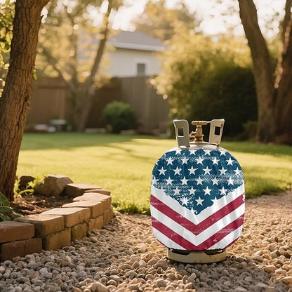 Dual Propane Tank Cover 20lb for 4Th of July Gas Tank Cover Outdoor 600D Heavy Duty Waterproof Covers Fits Standard 20 lb Cylinder, 13.7'' x 16.5'' USA Flag