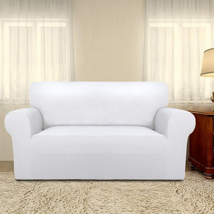 PureFit Stretch Loveseat Covers Fleece Couch Covers for Sofa White | 1-Piece Sofa Slipcover Soft Couch Protector, Sofa Cover Washable with Non Skid Foam and Elastic Bottom for Kids, Dogs