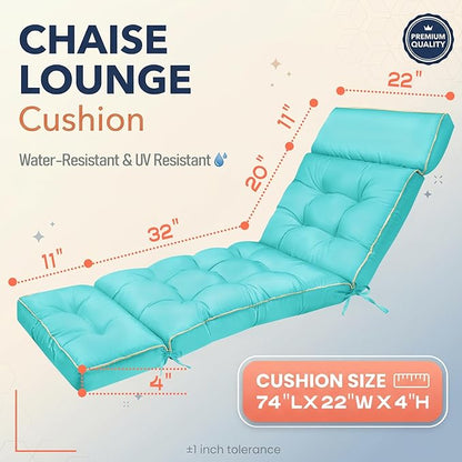 MAGIC ELEPHANT Chaise Lounge Cushion Outdoor, Memory Foam Patio Lounge Chair Cushion with Ties for Indoor Outdoor Furniture, Water-Repellent Replacement Long Chair Cushion (Teal)