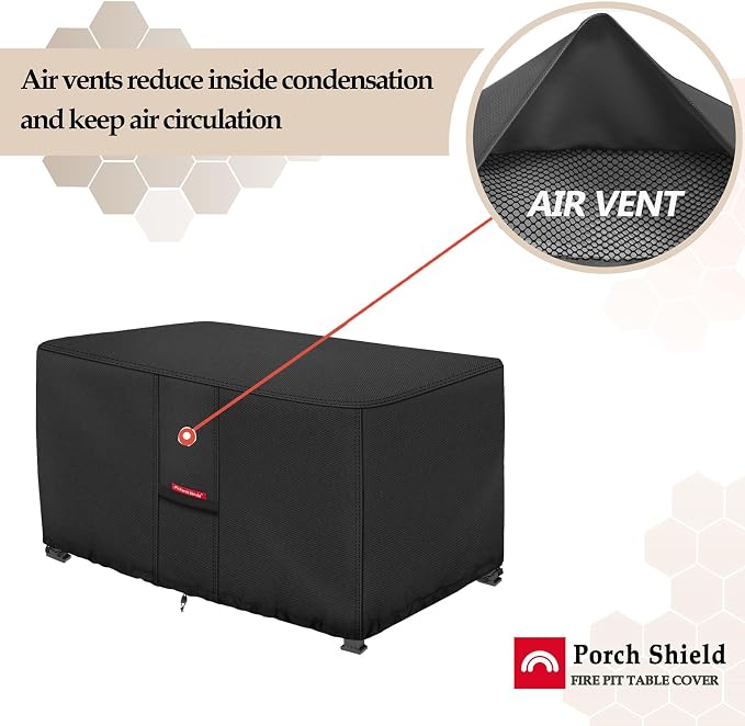 Porch Shield Patio Fire Pit Cover - Waterproof 600D Outdoor Rectangular Gas Fire Table Cover Deck Box Protector - 48 x 28 inch, Black