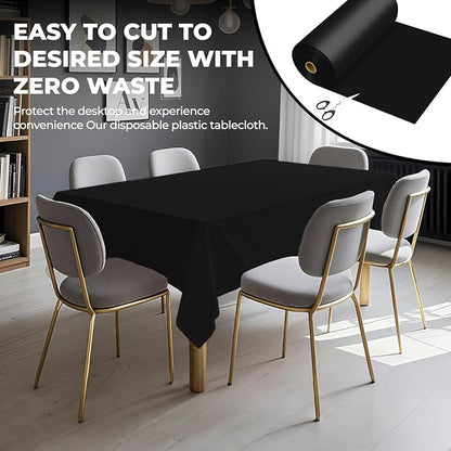 54 Inch X 300 Feet Plastic Table Cover Roll Premium Disposable Plastic Tablecloth for All Type/Shape Tables | Picnic, Party, Banquet, Birthdays, Weddings (Black, 54 Inch X 300 Feet)