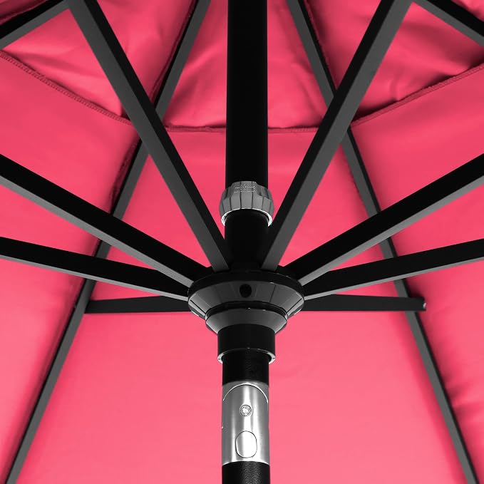 California Umbrella 12-Year-Non-Fading, 9Ft Premium Sunbrella Patio Umbrella, Hand-Crank, Button-Tilt, Black Frame, Hot Pink Fabric