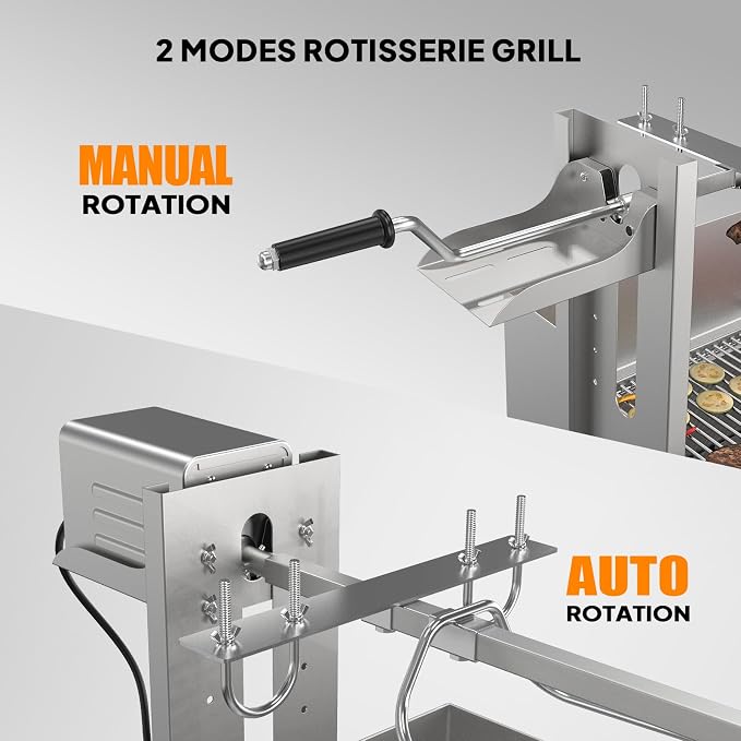 Electric Rotisserie Grill Kit, 46" Pig Lamb Spit Roaster Stand Rotisserie w/Adjustable Height,Asador de Puerco, Charcoal Spit Rod Stainless Steel for Party Barbecue, 176 Lbs Capacity
