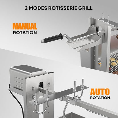 Electric Rotisserie Grill Kit, 46" Pig Lamb Spit Roaster Stand Rotisserie w/Adjustable Height,Asador de Puerco, Charcoal Spit Rod Stainless Steel for Party Barbecue, 176 Lbs Capacity