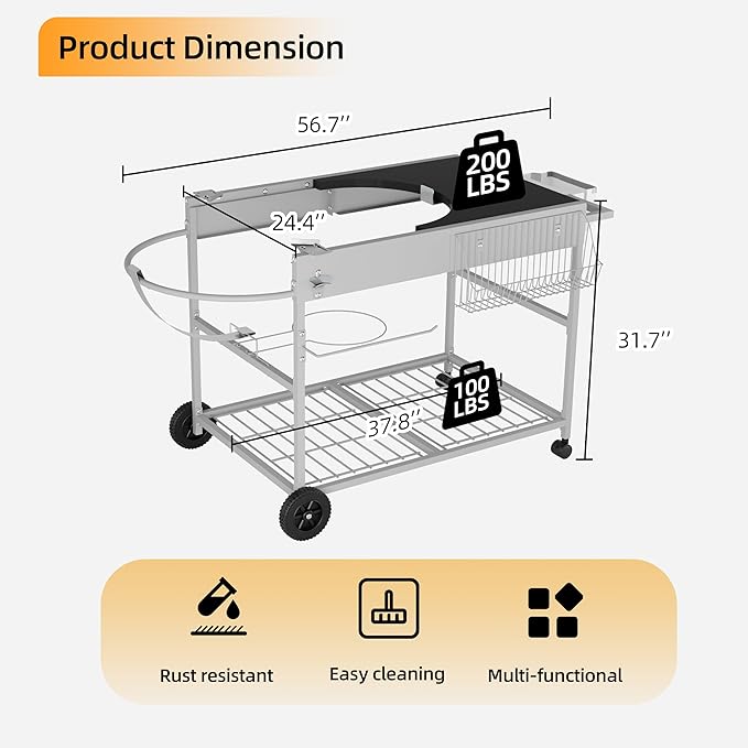 Vongrasig Grill Table for Weber Kettle 18" & 22", Outdoor BBQ Grill Cart for Weber Original Kettle,Jumbo Joe,Master-Touch Charcoal Grill, Outdoor Kitchen Island with Storage