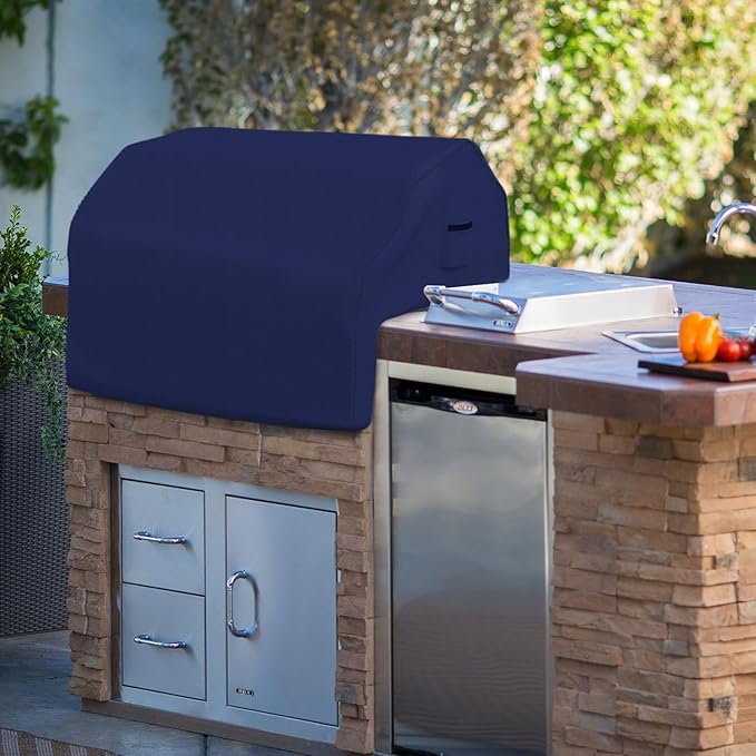 Covers & All Built-in Grill Cover for Outdoor Grill – Heavy Duty 12 oz Waterproof Built-in BBQ Grill Cover, PVC-Coated Polyester with Elastic Hem for Snug Fit (36 x 26 x 24 inches, Blue)
