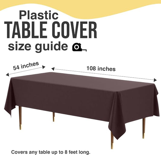 Exquisite 66% Thicker Premium Plastic Table Cloth Rectangle Table Cover 0.5 Mil 24 Pack Brown Table Cloth 54 Inch x 108 Inch Disposable Tablecloth Won't Tear Easily Like Cheap Thin Brands