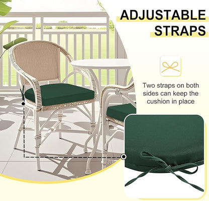 downluxe Outdoor Chair Cushions Set of 4 for Patio Furniture, Water-Resistant Patio Chair Cushions with Ties, High Density Foam Outdoor Seat Cushion, 17" X 16" X 2", Forest Green