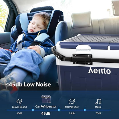 Aeitto 12 Volt Car Refrigerator, 32QT(30L) Dual Zone Portable Car Fridge Freezer -4℉-68℉ Electric Cooler Dual Temp Control Cooling Freezing 12/24V DC & 100-240V AC for Travel, Camping, RV, Road, Home