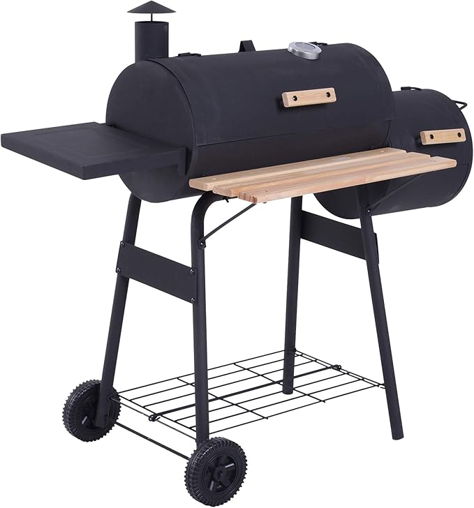 Barrel Style Charcoal Grills, 48" Large Steel BBQ Grill and Offset Smoker Combo with Wheels, Portable Backyard Barbecue for Garden Party, Camping and Tailgating, Premium Series (48.7")