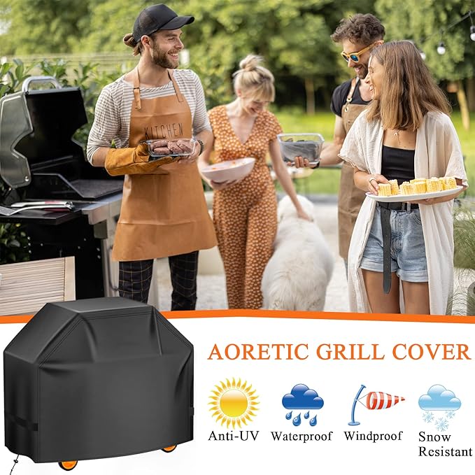Aoretic Grill Cover, 44 inch BBQ Gas Grill Cover for Outdoor Grill, Charbroil Grill Cover Barbecue Waterproof, Anti-UV for Weber Char-Broil Monument, Dyna-glo Nexgrill Spun Polyester