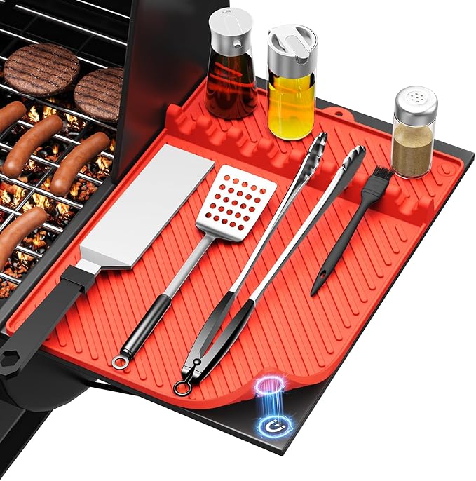 Silicone Griddle Mat for Blackstone - Magnetic Silicone Grill Tools Mat for Blackstone Accessories, Side Shelf Spatula Utensil Mats with Drip Pad for Outdoor BBQ Grill Kitchen Countertop (2-Pack)