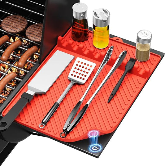 Silicone Griddle Mat for Blackstone - Magnetic Silicone Grill Tools Mat for Blackstone Accessories, Side Shelf Spatula Utensil Mats with Drip Pad for Outdoor BBQ Grill Kitchen Countertop (2-Pack)