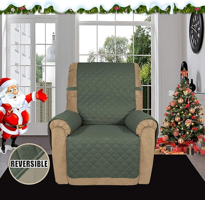 Easy-Going Reversible Couch Cover, Recliner 19 in, Greyish Green/Beige | Machine Washable Slipcover For Dogs, Water Resistant Furniture Mat For Living Room, Non-Slip Sofa Cover, Pet Friendly