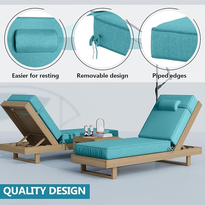72 x 21 x 4 Inch Olefin Chaise Lounge Cushions, Lounge Chair Cushions with Headrest for Outdoor Furniture - Weather and Fade Resistant Patio Replacement Furniture Lounge Chair Cushion