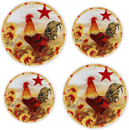 Reston Lloyd, Burner Covers For Electric Stovetop, Decorative Lightweight Tin Covers, Set of 4 (2-8 inch & 2-10 inch), Conceals Messy Drip Pans, Rooster