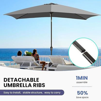 Ayge 6.5x10FT Rectangular Patio Umbrella Outdoor Table Umbrella w/Push Button Tilt & Crank Rectangle Market Umbrella UV Protection for Garden,Deck,Lawn,Yard & Pool,Grey