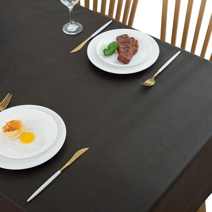 LIBERECOO Vinyl Tablecloth with Flannel Backing, Solid Black, Waterproof, Stain-Resistant, Easy-Clean Table Cover for Dining, Kitchen, and Outdoor Use, 60" x 120" Rectangle