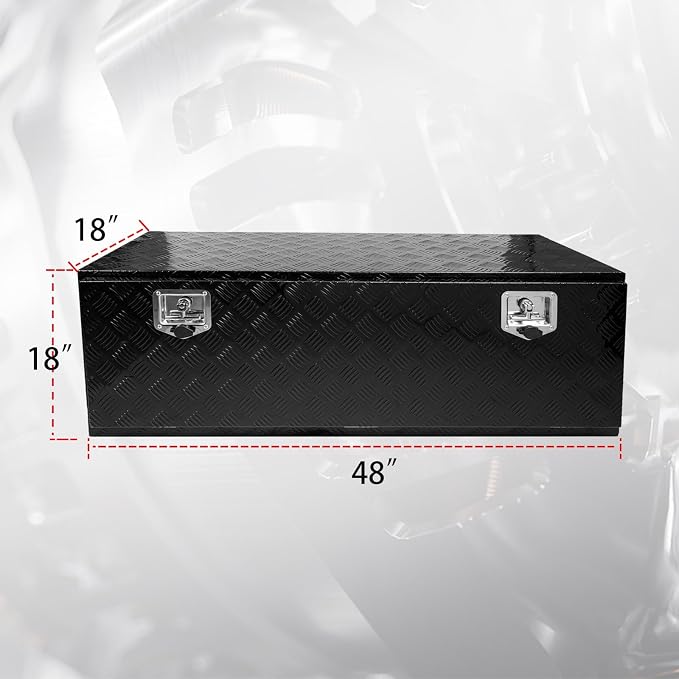 48 * 18 * 18 Aluminum Heavy Duty Diamond Plate ToolBox Chest Box Pick Up Truck Bed RV Trailer Toolbox Storage Organizer with T-Handle Latch Dual Lock Keys - Black