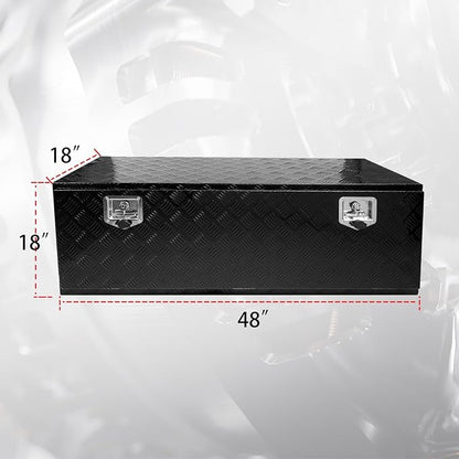 48 * 18 * 18 Aluminum Heavy Duty Diamond Plate ToolBox Chest Box Pick Up Truck Bed RV Trailer Toolbox Storage Organizer with T-Handle Latch Dual Lock Keys - Black