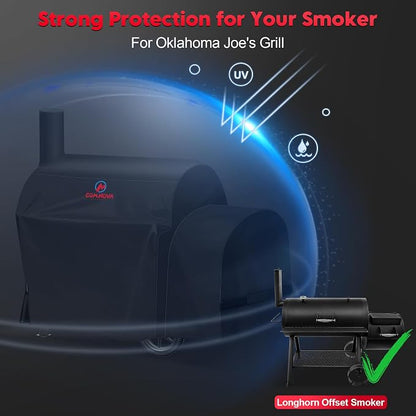 Grill Cover for Oklahoma Joe's Longhorn Offset Smoker - 600D Premium Smoker Cover Waterproof & Heavy Duty for Oklahoma Joe's Longhorn Smoker Grill