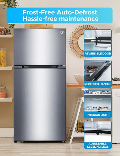 Commercial Cool 20 Cu. Ft. Top Mount Refrigerator with Freezer, 2-Door Refrigerator with Top Freezer and Adjustable Temperature Control, Ice Maker Ready, Energy Star Certified, Stainless Look | 2-Door Refrigerator with Top Freezer, Adjustable Temperatu...