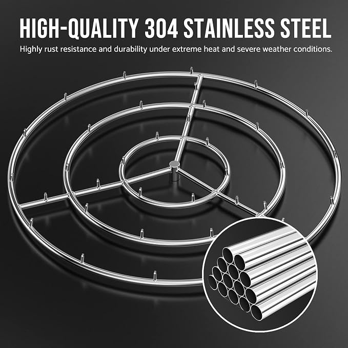 Skyflame 36-Inch Round Stainless Steel Fire Pit Jet Burner Ring | 304 Stainless Steel, 443,000 BTU, Flame Jet Nozzles, Patio Use